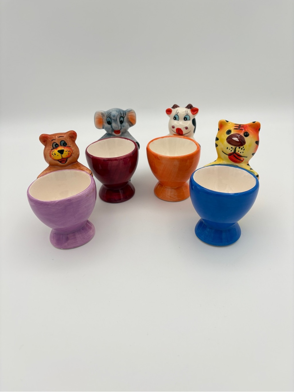 Colourful and Cute Vintage Ceramic Animal Egg Cups Set of 4